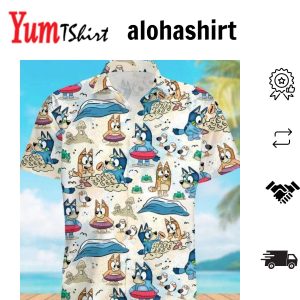 Bluey Beach Hawaiian Green Shirt Shorts Men’s Island Adventure