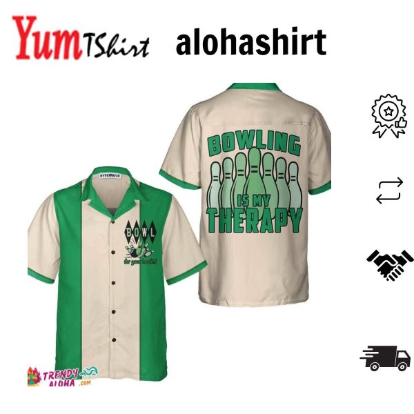 Bowling Strike Themed Hawaiian Shirt in Green Perfect Alley Fashion