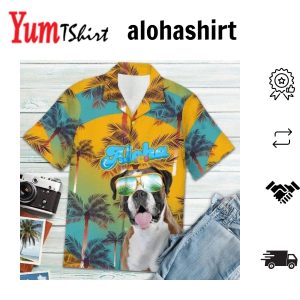 Boxer Aloha Summer Vacation Blue And Yellow Hawaiian Shirt Short Sleeve Hawaiian Aloha Shirt For Men And Women