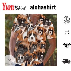 Boxer Dog Striking Pose on This Lovely Hawaiian Shirt
