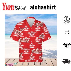 Budweiser Hawaiian Coconut Island Pattern Hawaiian Beer Lover Shirt Classic Flowers Beer Aloha Shirt