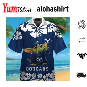 Byu Cougars Baby Yoda Short Sleeve Button Up Tropical Hawaiian Shirt