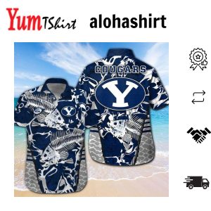 Byu Cougars Fishing Short Sleeve Button Up Tropical Hawaiian Shirt