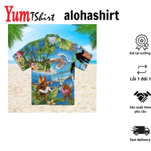 Charming Bigfoot Cartoon Graphics on a Hawaiian Shirt