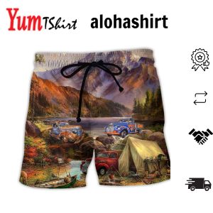 Camping Car Mountain Style Beautiful Aloha Hawaiian Beach Shorts