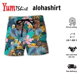 Camping Funny Bear Camping Without Beer Is Just Sitting In The Woods Aloha Hawaiian Beach Shorts