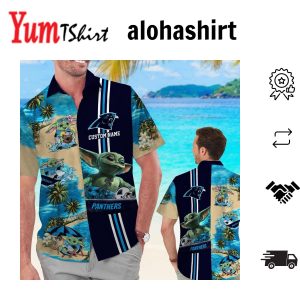 Carolina Panthers Baby Yoda Name Personalized Short Sleeve Tropical Hawaiian Shirt