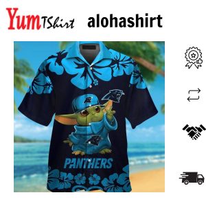 Carolina Panthers Baby Yoda Short Sleeve Button Up Tropical Hawaiian Shirt