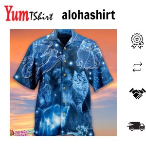 Cat Love Blue Neon Stunning Hawaiian Shirt With Cat Hawaiian Set Gift Gifts For Bachelor Party Aloha Shirt Funny Funny Hawaiian Shirt