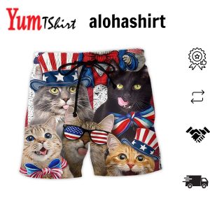 Cat Love Independence Day Lovely Style Aloha Hawaiian Beach Shorts