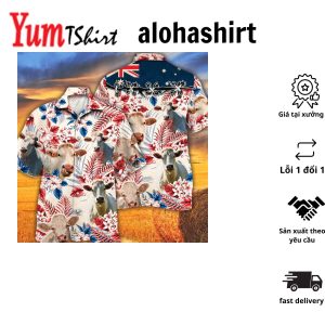 Charolais Cattle Australian Flag Hawaiian Flowers All Over Printed 3D Hawaiian Shirt