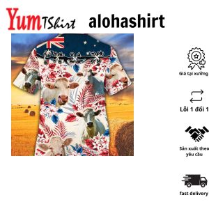 Charolais Cattle Australian Flag Hawaiian Flowers All Over Printed 3D Hawaiian Shirt