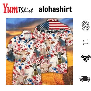 Charolais Cattle Lovers American Flag Hawaiian Shirt Cow Hawaiian Shirt For Summer Gifts