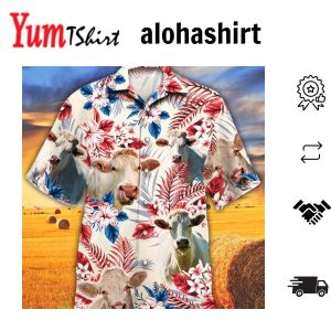 Charolais Cattle Lovers American Flag Hawaiian Shirt Cow Flower Aloha Hawaiian Shirt Cow Hawaiian Shirt Vintage Hawaiian Shirt Men