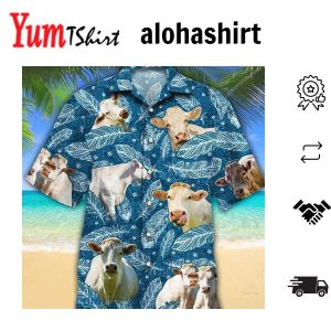 Charolais Cattle In Blue Summertime Florals Hawaiian Shirt