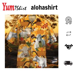 Charolais Cattle Nature Autumn Pumpkin All Over Printed 3D Hawaiian Shirt