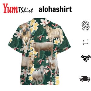Charolais Summer Floral 3D Hawaiian Shirt Farm Lover Hawaii Shirt Hawaiian Casual Button Down Shirt
