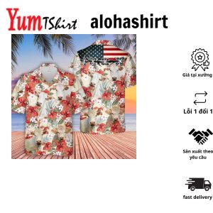 Charolais Hibicus Floral Us Flag 3D Hawaiian Shirt