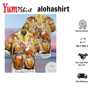 Cheerful Beer Enthusiast Displayed on Hawaiian Shirt