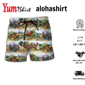 Chicken’s Family Countryside Style Aloha Hawaiian Beach Shorts