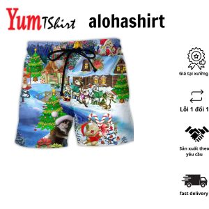 Christmas Cats Santa Love Gift Aloha Hawaiian Beach Shorts