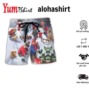 Christmas Children Love Christmas Chilling With Homie Art Style Aloha Hawaiian Beach Shorts