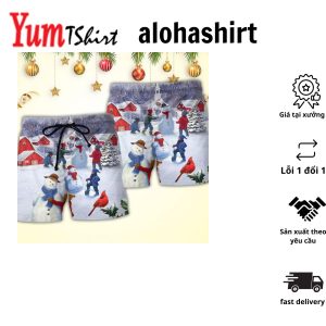 Christmas Children Love Snowman In The Christmas Town Aloha Hawaiian Beach Shorts