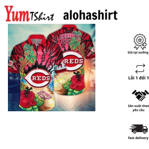 Cincinnati Reds Minnie Mouse Short Sleeve Button Up Tropical Hawaiian Shirt
