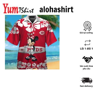 Cincinnati Reds Mickey Mouse Short Sleeve Button Up Tropical Hawaiian Shirt