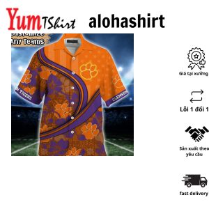 Clemson Tigers Short Sleeve Button Up Tropical Hawaiian Shirt VER022