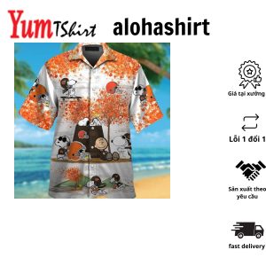 Cleveland Browns Snoopy Autumn Short Sleeve Button Up Tropical Hawaiian Shirt