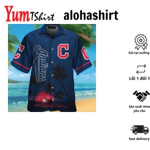 Cleveland Indians Short Sleeve Button Up Tropical Hawaiian Shirt VER07