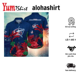 Columbus Blue Jackets NHL Hawaiian Shirt Blooming Flowers Aloha Shirt