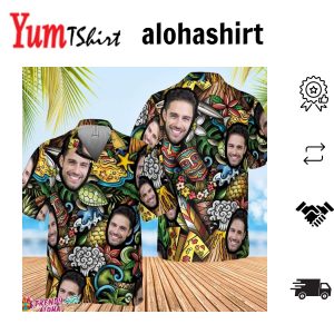 Custom Face Aztec Style Hawaii Shirt Tropical Flower Hawaiian Shirt Tropical Pineapple Flamingo Shirt For Men Birthday Hawaiian Set Gift