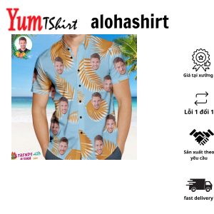 Custom Face Men’s Vintage Aloha Hawaiian Shirt Leaves Aloha Beach Shirt Gift For Him