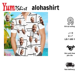 Custom Face Men’s Vintage Aloha Hawaiian Shirts Irregular Lines Print Aloha Hawaiian Shirts For Men