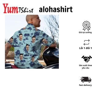 Custom Logo Hawaiian Shirts Sea And Coconut Tree Aloha Beach Shirt For Men