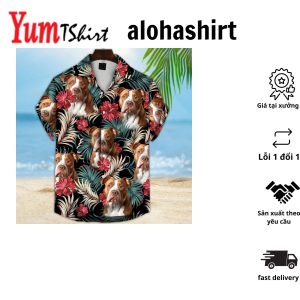 Custom Hawaiian Shirt With Pet Face Personalized Gift For Pet Lovers Vintage Beautiful Hibiscus And Palms Dark Emerald Color Aloha Shirt