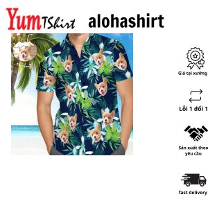 Custom Tropical Shirts Custom Face Aloha Hawaiian Shirt Leaves & Flowers Men’s All Over Print Aloha Hawaiian Shirt