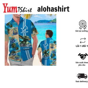 Detroit Lions Baby Yoda Name Personalized Short Sleeve Button Up Tropical Hawaiian Shirt
