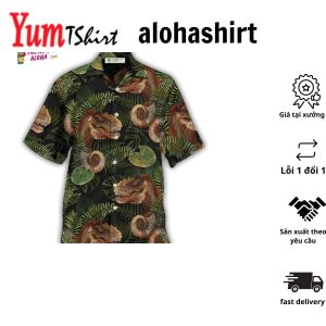 Dinosaur Tropical Leaves Cool Style Hawaiian Shirt