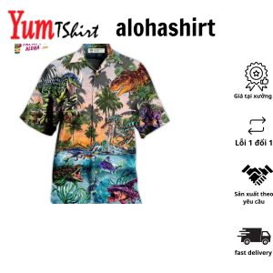 Dinosaur Tropical Pattern Hawaiian Shirt Tropical Dinosaur Shirt Printed Dino Shirt For Adults