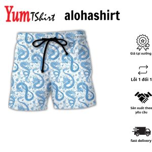 Dnd Blue Dragon And White Aloha Hawaiian Beach Shorts