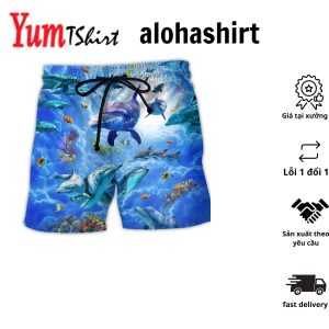 Dolphin My Spirit Animal Is A Dolphin Blue Aloha Hawaiian Beach Shorts