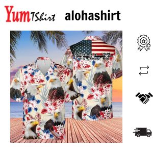 Eagle Lover American Flag Hawaiian Flowers All Over Printed 3D Hawaiian Shirt