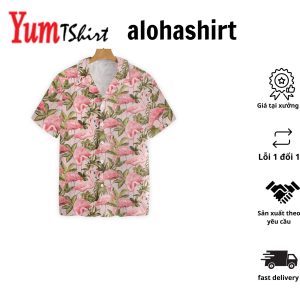 Flamingo Aloha Shirt Pink Aloha Shirt Flamingo Forest Pattern Hawaiian Shirt Flamingo Hawaii Shirt