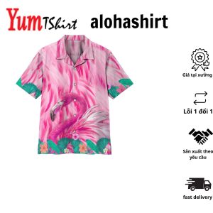Flamingo Aloha Shirt Pink Aloha Shirt Flamingo Forest Pattern Hawaiian Shirt Flamingo Hawaii Shirt
