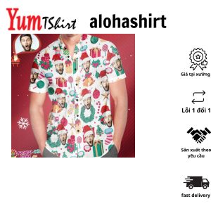 Funny Custom Face Christmas Pattern Aloha Hawaiian Shirt Gift For Him