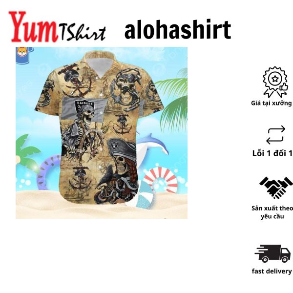 Hawaiian Raiders Shirt with Pirates Skull Print