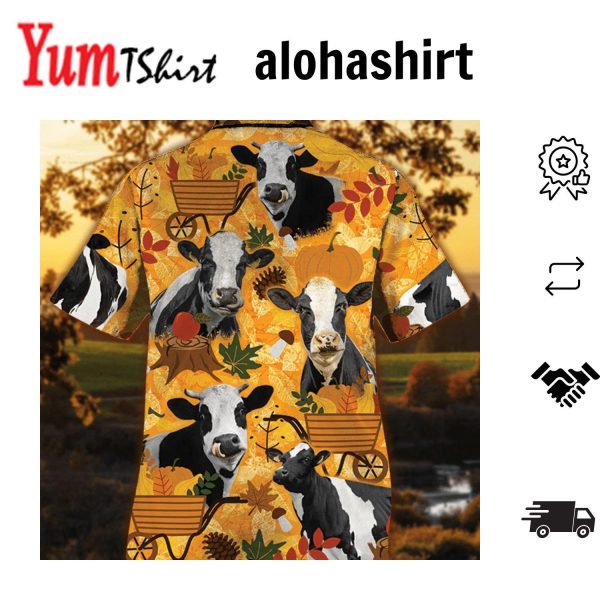 Holstein Friesian Cattle Lovers Orange Nature Autumn Hawaiian Shirt Cow Hawaiian Shirt For Summer Gifts